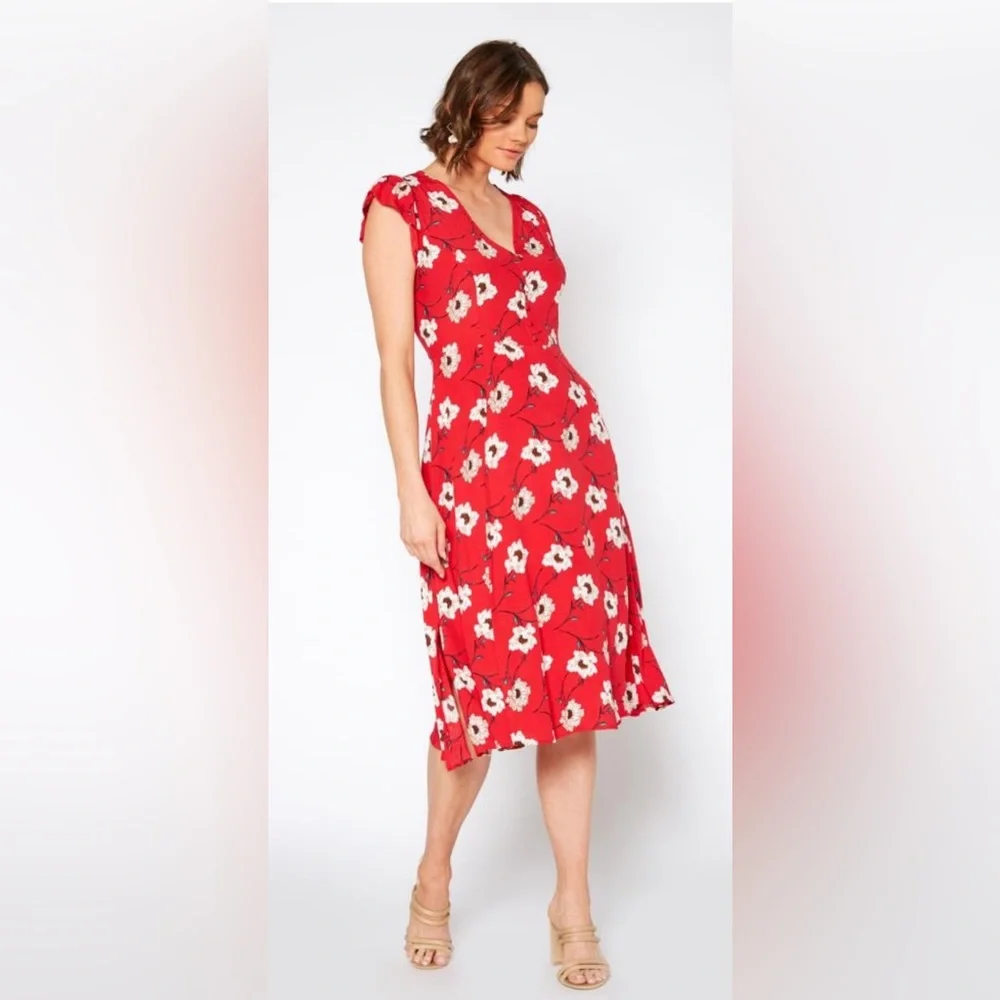 NWT Pleione Button Front V-Neck Flower Print Dress-Size Medium - Picture 2 of 12